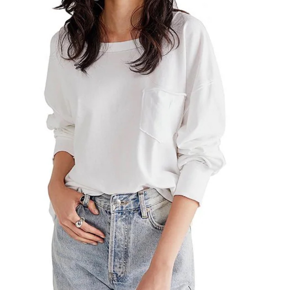 Free People Women’s White Cropped Long Sleeve Shirt🌟